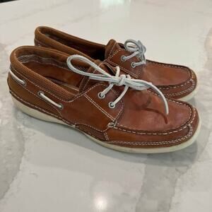 Bass Boater Leather Boat Deck Shoes Women's 10M Breezy Brown Nautical Casual
